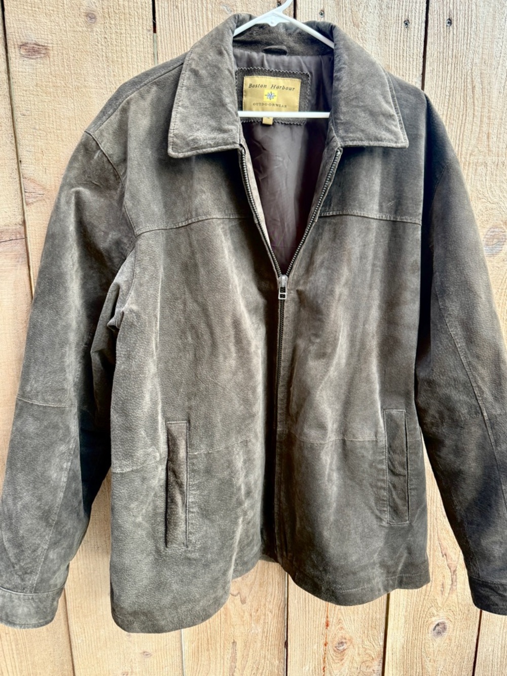 Vintage Boston Harbour Men's Brown 100% Suede Zip-Front field trucker Jacket XL